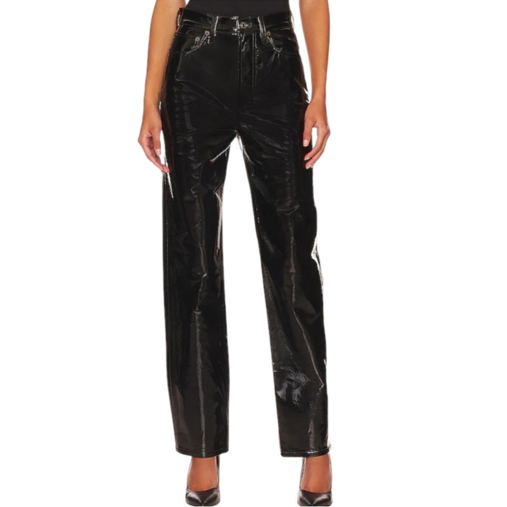 NWT $378 Revolve AGOLDE Recycled Leather 90's Pinch Waist in Black Paten…